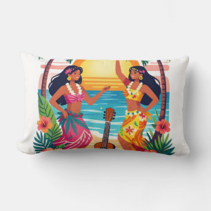 Hawaiian Hula Sunset Beach Tropical Dance Art Lumbar Pillow