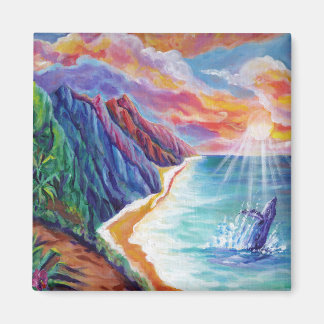 Hawaiian Humpback Whale and Na Pali of Kauai Magnet