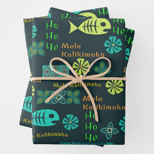 Hawaiian Icon Mele Kalikimaka Gift Wrap (In situ)