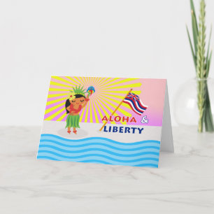 Hawaiian Independence Day Hula Dancer with Torch Card