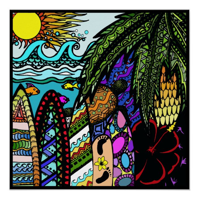 Hawaiian Ink doodle, color Poster (Front)
