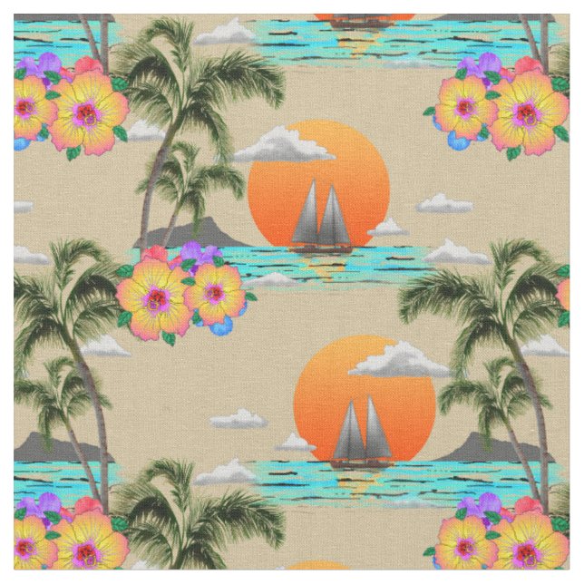 Hawaiian Island Beach Sunset Fabric (Close Up)
