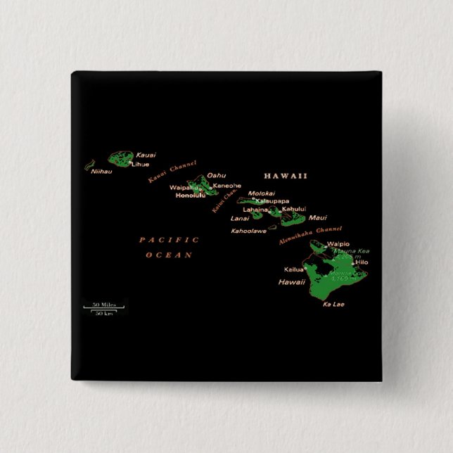 Hawaiian Island map 2 Inch Square Button (Front)