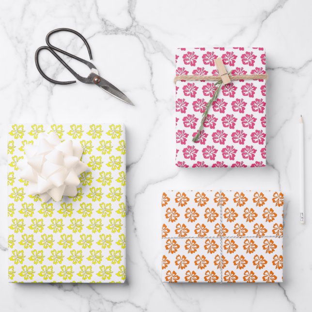 Hawaiian Island Tropical Hibiscus Flowers Floral Wrapping Paper Sheet (Front)