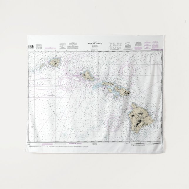 Hawaiian Islands Nautical Chart 19004 Tapestry (Front (Horizontal))