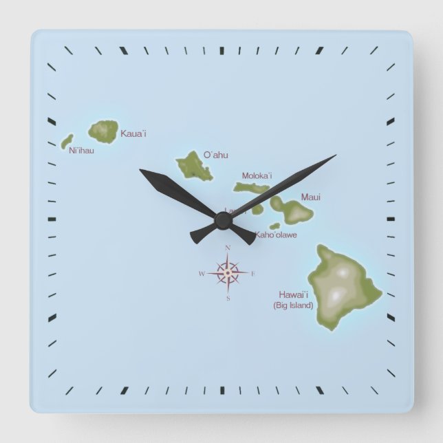 Hawaiian Islands Square Wall Clock (Front)