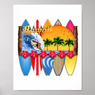Hawaiian Islands Surfing Poster