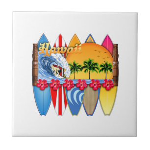 Hawaiian Islands Surfing Tile