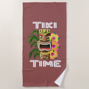 Hawaiian Islands Tiki Statue Beach Towel