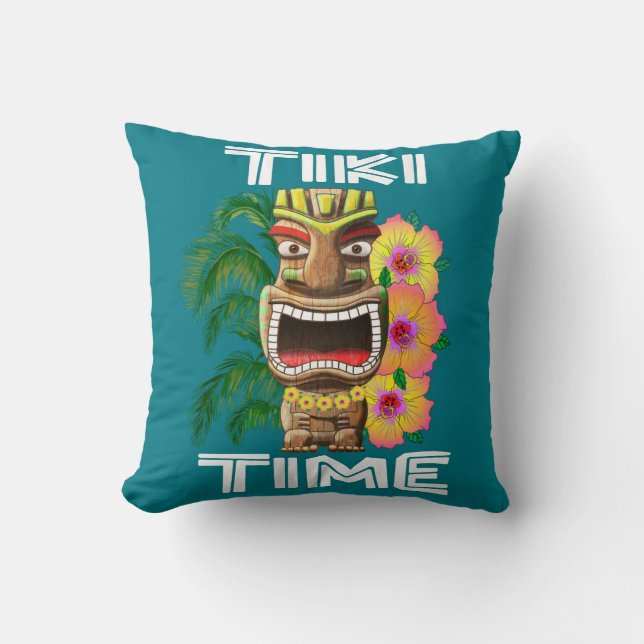 Hawaiian Islands Tiki Statue Throw Pillow (Front)