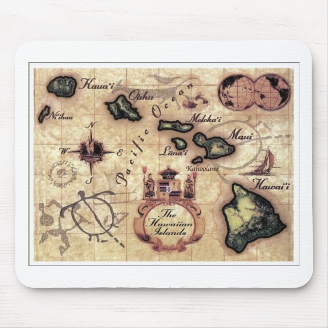 Hawaiian Islands vintage map print Mouse Pad (Front)