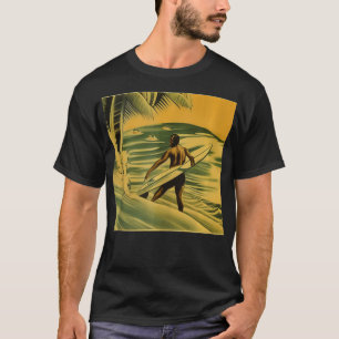 HAWAIIAN ISLANDS VINTAGE SURFER PALM TREE BEACH RE T-Shirt