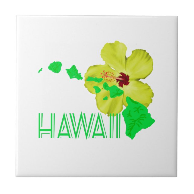Hawaiian Islands Yellow Hibiscus Flower Tile (Front)