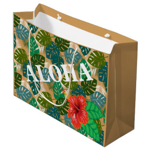 Hawaiian Jungle Foliage Hibiscus ALOHA Large Gift Bag
