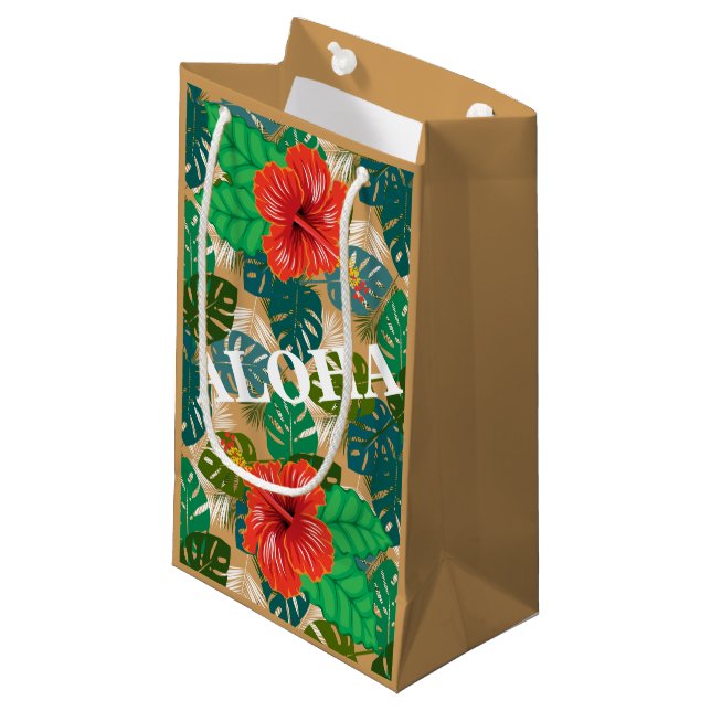 Hawaiian Jungle Foliage Hibiscus ALOHA Small Gift Bag (Front Angled)