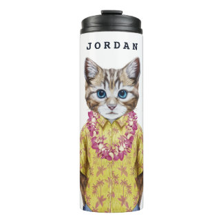 Hawaiian Kitty Cat | Add Your Name Thermal Tumbler