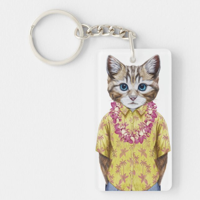Hawaiian Kitty Cat Keychain (Front)