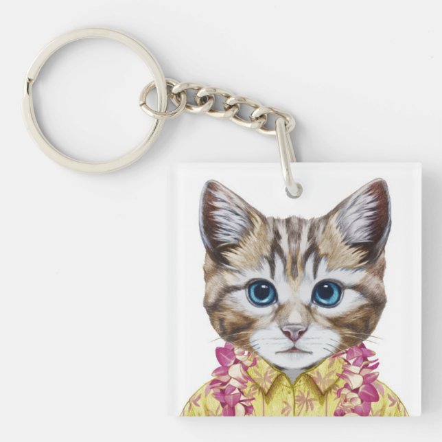 Hawaiian Kitty Cat Keychain (Front)
