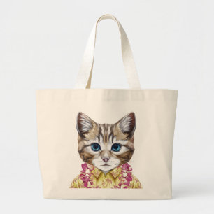 Hawaiian Kitty Cat Large Tote Bag