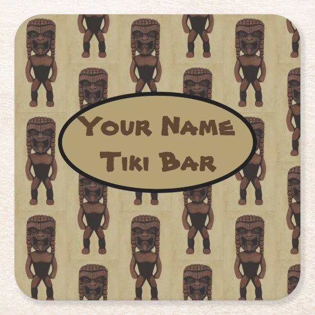 Hawaiian Ku Tiki customizable Tiki bar coasters (Front)