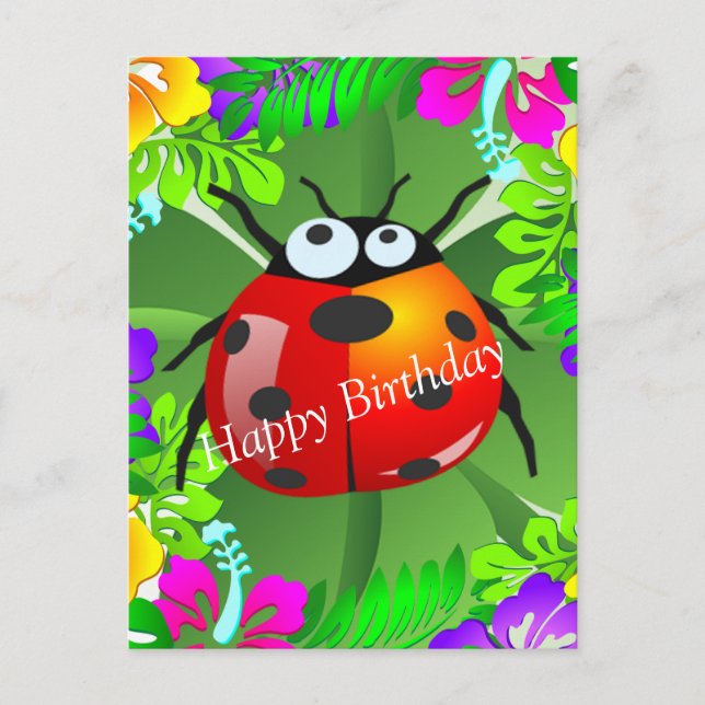 Hawaiian ladybug standing on a four leaf clover postcard (Front)