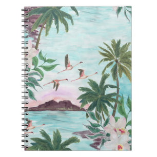 Hawaiian Landscape Flamingo Watercolor Pattern Notebook