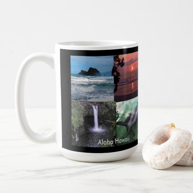 Hawaiian Landscape Four Photo Aloha Hawaii Coffee Mug (With Donut)