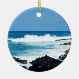 Hawaiian Lava Ocean Coast Line Hawaii Waves Ceramic Ornament