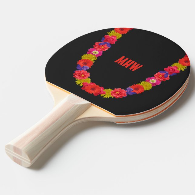Hawaiian Lei custom monogram ping pong paddle (Front Angle)