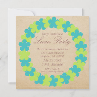 Hawaiian Lei Luau Party Invitation, Aqua and Green Invitation