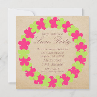 Hawaiian Lei Luau Party Invitation, Pink & Green Invitation