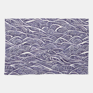 Hawaiian Linocut Waves and Surf  Kitchen Towel