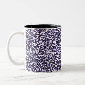 Hawaiian Linocut Waves and Surf  Two-Tone Coffee Mug