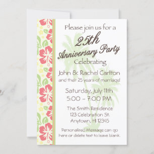 Hawaiian Luau 25th Anniversary Party Invitations