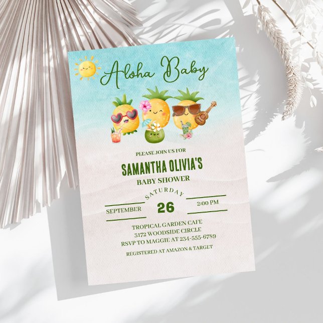 Hawaiian Luau Aloha Pineapple Baby Shower Invitation (Creator Uploaded)