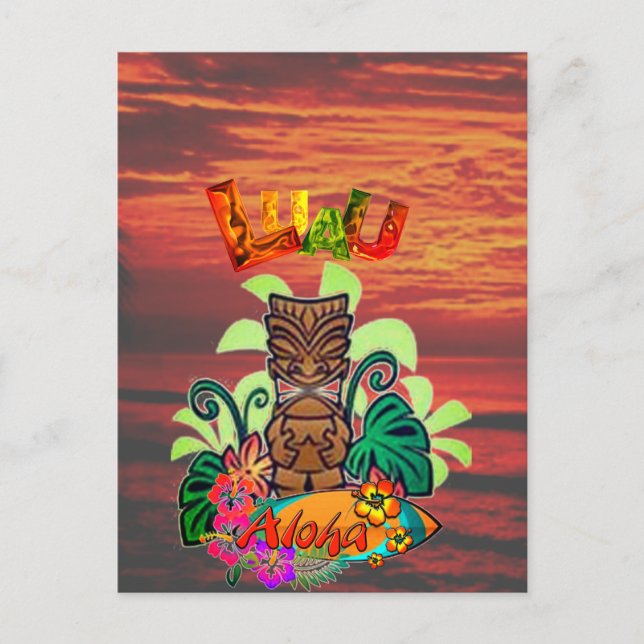 Hawaiian Luau Announcement Postcard (Front)