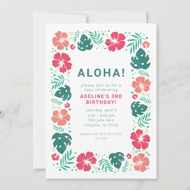 Hawaiian Luau Birthday Party Invitations  (Front)