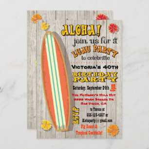 Hawaiian Luau Birthday Party Invitations