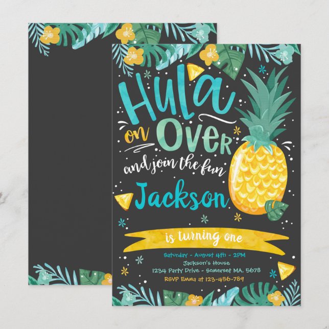Hawaiian Luau Birthday Party Pineapple Luau Pool Invitation (Front/Back)