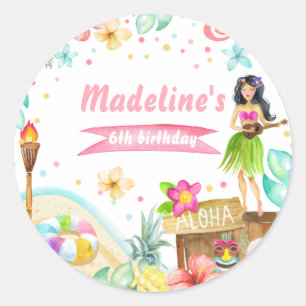 Hawaiian Luau Birthday Tropical Pool Party Pastel  Classic Round Sticker