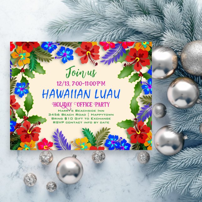 Hawaiian Luau Holiday Party Hibiscus Postcard (Creator Uploaded)