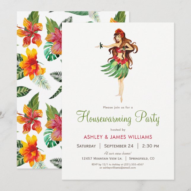 Hawaiian Luau Housewarming Party Invitation (Front/Back)