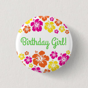 Hawaiian Luau Kids Birthday Party 1 Inch Round Button