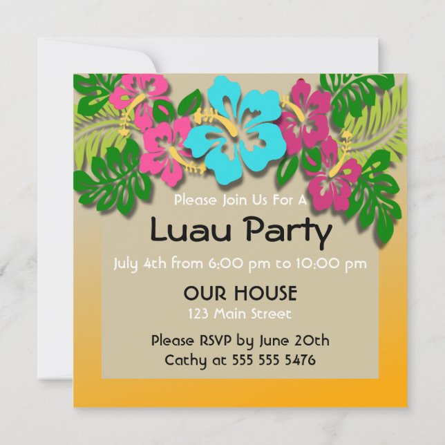 Hawaiian Luau Party Invitation (Back)