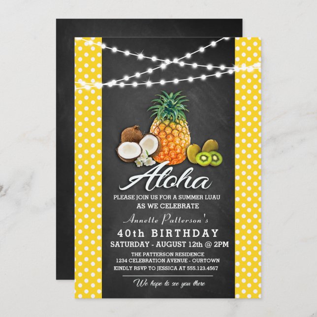 Hawaiian Luau Party Invitations (Front/Back)