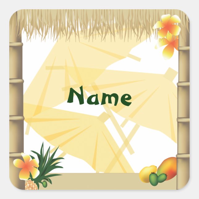 Hawaiian Luau Party Name Sticker (Front)