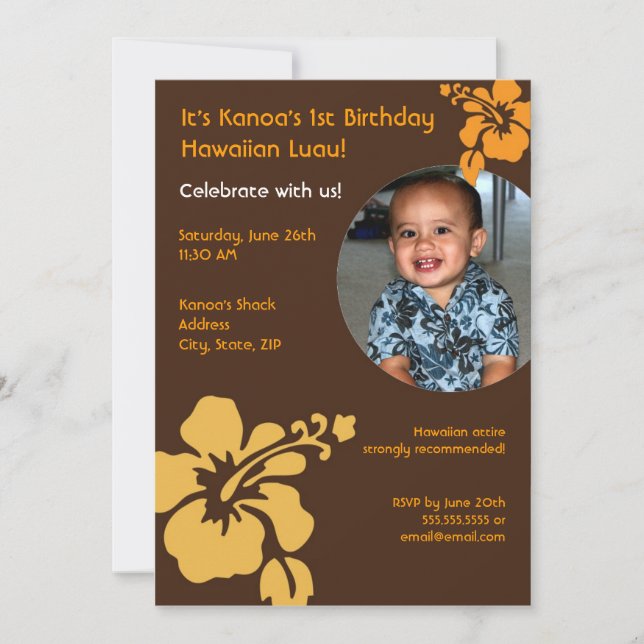 Hawaiian Luau Photo Birthday Invitation (Front)