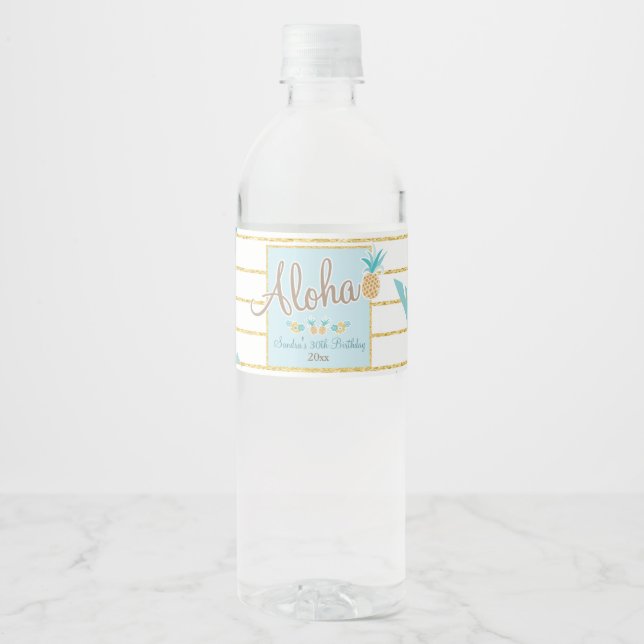 Hawaiian Luau, Pineapple Water Bottle Label (Front)
