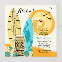 Hawaiian Luau Surfboards Invitation