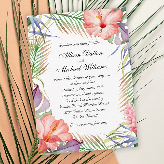 Hawaiian Luau Tropical Floral Wedding Invitation (Creator Uploaded)